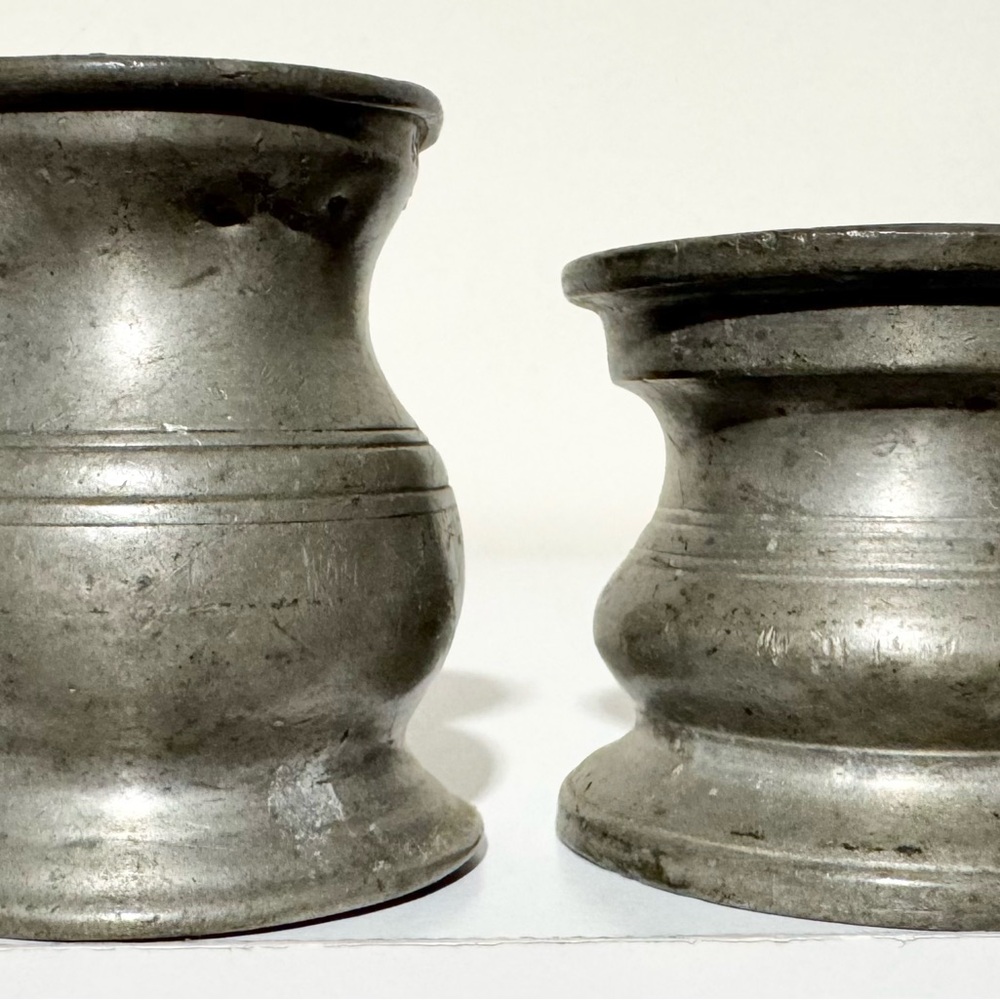 Antique Pewter Gaskell & Chambers Quarter & 1/24 Gill England Pub Measuring Cups